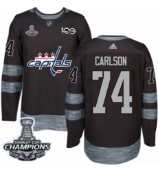 Men's Adidas Washington Capitals #74 John Carlson Authentic Black 1917-2017 100th Anniversary 2018 Stanley Cup Final Champions NHL Jersey