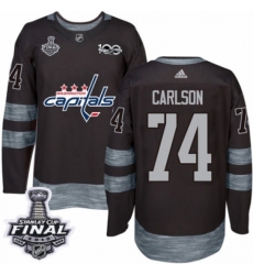 Men's Adidas Washington Capitals #74 John Carlson Authentic Black 1917-2017 100th Anniversary 2018 Stanley Cup Final NHL Jersey