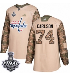 Men's Adidas Washington Capitals #74 John Carlson Authentic Camo Veterans Day Practice 2018 Stanley Cup Final NHL Jersey