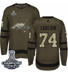 Men's Adidas Washington Capitals #74 John Carlson Authentic Green Salute to Service 2018 Stanley Cup Final Champions NHL Jersey