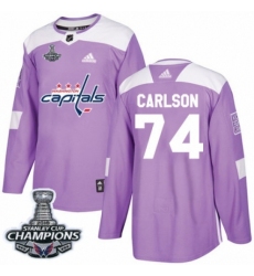 Men's Adidas Washington Capitals #74 John Carlson Authentic Purple Fights Cancer Practice 2018 Stanley Cup Final Champions NHL Jersey