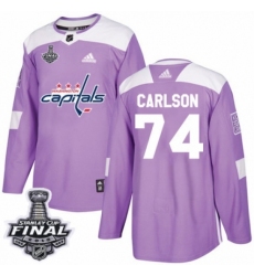 Men's Adidas Washington Capitals #74 John Carlson Authentic Purple Fights Cancer Practice 2018 Stanley Cup Final NHL Jersey