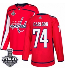 Men's Adidas Washington Capitals #74 John Carlson Authentic Red Home 2018 Stanley Cup Final NHL Jersey