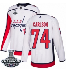 Men's Adidas Washington Capitals #74 John Carlson Authentic White Away 2018 Stanley Cup Final Champions NHL Jersey