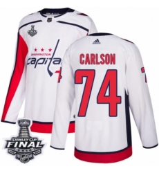 Men's Adidas Washington Capitals #74 John Carlson Authentic White Away 2018 Stanley Cup Final NHL Jersey