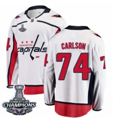 Men's Washington Capitals #74 John Carlson Fanatics Branded White Away Breakaway 2018 Stanley Cup Final Champions NHL Jersey