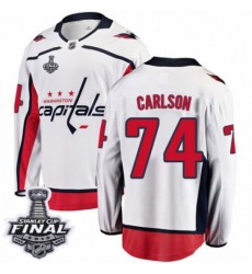 Men's Washington Capitals #74 John Carlson Fanatics Branded White Away Breakaway 2018 Stanley Cup Final NHL Jersey