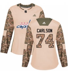 Women's Adidas Washington Capitals #74 John Carlson Authentic Camo Veterans Day Practice NHL Jersey