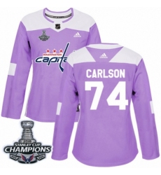 Women's Adidas Washington Capitals #74 John Carlson Authentic Purple Fights Cancer Practice 2018 Stanley Cup Final Champions NHL Jersey