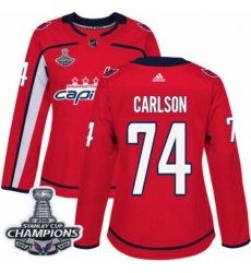 Women's Adidas Washington Capitals #74 John Carlson Authentic Red Home 2018 Stanley Cup Final Champions NHL Jersey