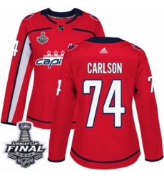 Women's Adidas Washington Capitals #74 John Carlson Authentic Red Home 2018 Stanley Cup Final NHL Jersey