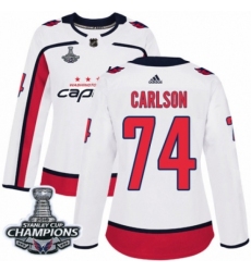 Women's Adidas Washington Capitals #74 John Carlson Authentic White Away 2018 Stanley Cup Final Champions NHL Jersey