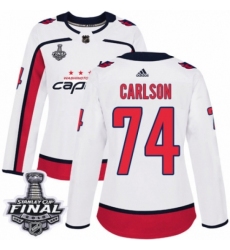 Women's Adidas Washington Capitals #74 John Carlson Authentic White Away 2018 Stanley Cup Final NHL Jersey