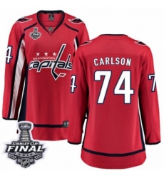 Women's Washington Capitals #74 John Carlson Fanatics Branded Red Home Breakaway 2018 Stanley Cup Final NHL Jersey