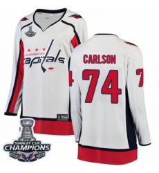 Women's Washington Capitals #74 John Carlson Fanatics Branded White Away Breakaway 2018 Stanley Cup Final Champions NHL Jersey