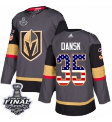 Men's Adidas Vegas Golden Knights #35 Oscar Dansk Authentic Gray USA Flag Fashion 2018 Stanley Cup Final NHL Jersey