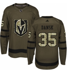 Men's Adidas Vegas Golden Knights #35 Oscar Dansk Authentic Green Salute to Service NHL Jersey