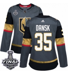 Women's Adidas Vegas Golden Knights #35 Oscar Dansk Authentic Gray Home 2018 Stanley Cup Final NHL Jersey