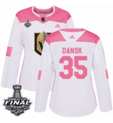 Women's Adidas Vegas Golden Knights #35 Oscar Dansk Authentic White/Pink Fashion 2018 Stanley Cup Final NHL Jersey