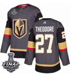 Men's Adidas Vegas Golden Knights #27 Shea Theodore Authentic Gray Home 2018 Stanley Cup Final NHL Jersey
