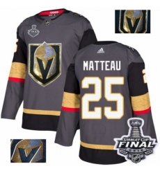 Men's Adidas Vegas Golden Knights #25 Stefan Matteau Authentic Gray Fashion Gold 2018 Stanley Cup Final NHL Jersey