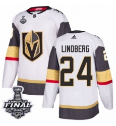 Men's Adidas Vegas Golden Knights #24 Oscar Lindberg Authentic White Away 2018 Stanley Cup Final NHL Jersey