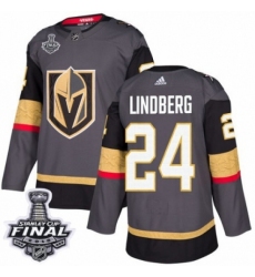 Youth Adidas Vegas Golden Knights #24 Oscar Lindberg Authentic Gray Home 2018 Stanley Cup Final NHL Jersey