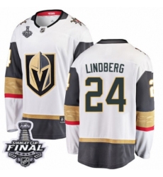 Youth Vegas Golden Knights #24 Oscar Lindberg Authentic White Away Fanatics Branded Breakaway 2018 Stanley Cup Final NHL Jersey