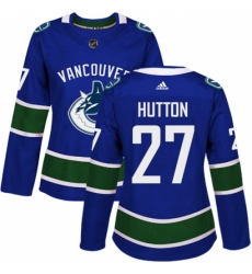 Women's Adidas Vancouver Canucks #27 Ben Hutton Authentic Blue Home NHL Jersey