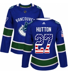 Women's Adidas Vancouver Canucks #27 Ben Hutton Authentic Blue USA Flag Fashion NHL Jersey