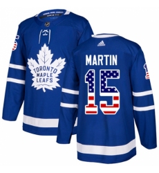 Men's Adidas Toronto Maple Leafs #15 Matt Martin Authentic Royal Blue USA Flag Fashion NHL Jersey