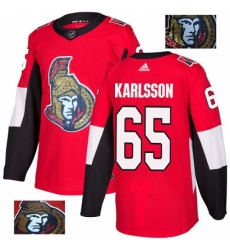 Men's Adidas Ottawa Senators #65 Erik Karlsson Authentic Red Fashion Gold NHL Jersey