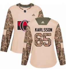 Women's Adidas Ottawa Senators #65 Erik Karlsson Authentic Camo Veterans Day Practice NHL Jersey