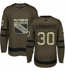 Youth Adidas New York Rangers #30 Henrik Lundqvist Authentic Green Salute to Service NHL Jersey