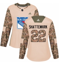 Women's Adidas New York Rangers #22 Kevin Shattenkirk Authentic Camo Veterans Day Practice NHL Jersey