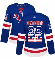 Women's Adidas New York Rangers #22 Kevin Shattenkirk Authentic Royal Blue USA Flag Fashion NHL Jersey
