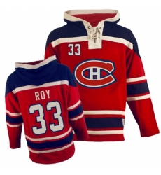 Men's Old Time Hockey Montreal Canadiens #33 Patrick Roy Authentic Red Sawyer Hooded Sweatshirt NHL Jersey