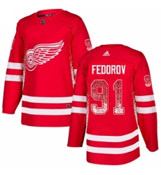 Men's Adidas Detroit Red Wings #91 Sergei Fedorov Authentic Red Drift Fashion NHL Jersey