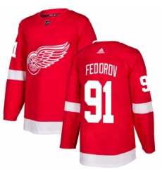 Men's Adidas Detroit Red Wings #91 Sergei Fedorov Authentic Red Home NHL Jersey