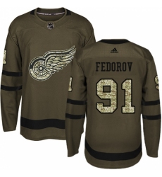 Men's Adidas Detroit Red Wings #91 Sergei Fedorov Premier Green Salute to Service NHL Jersey