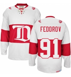 Men's CCM Detroit Red Wings #91 Sergei Fedorov Premier White Winter Classic Throwback NHL Jersey