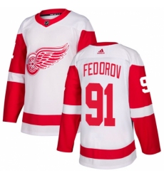 Youth Adidas Detroit Red Wings #91 Sergei Fedorov Authentic White Away NHL Jersey