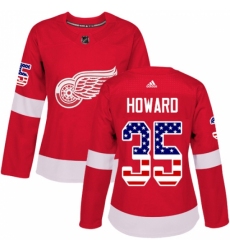 Women's Adidas Detroit Red Wings #35 Jimmy Howard Authentic Red USA Flag Fashion NHL Jersey