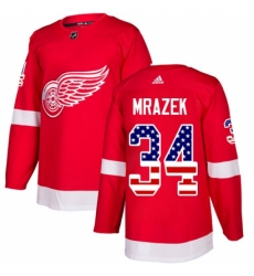 Men's Adidas Detroit Red Wings #34 Petr Mrazek Authentic Red USA Flag Fashion NHL Jersey