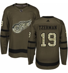 Men's Adidas Detroit Red Wings #19 Steve Yzerman Authentic Green Salute to Service NHL Jersey