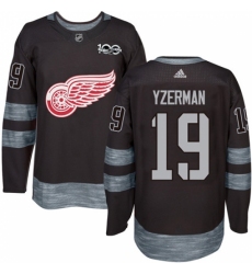 Men's Adidas Detroit Red Wings #19 Steve Yzerman Premier Black 1917-2017 100th Anniversary NHL Jersey