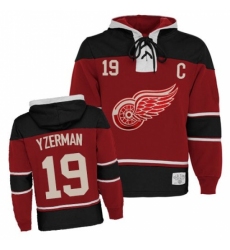 Youth Old Time Hockey Detroit Red Wings #19 Steve Yzerman Authentic Red Sawyer Hooded Sweatshirt NHL Jersey