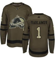 Men's Adidas Colorado Avalanche #1 Semyon Varlamov Premier Green Salute to Service NHL Jersey