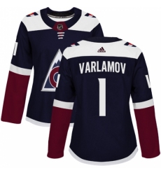 Women's Adidas Colorado Avalanche #1 Semyon Varlamov Premier Navy Blue Alternate NHL Jersey