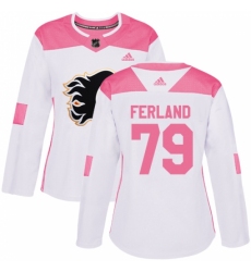 Women's Adidas Calgary Flames #79 Michael Ferland Authentic White/Pink Fashion NHL Jersey